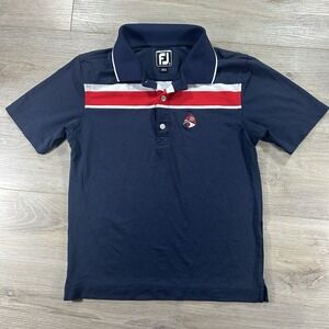 FOOTJOY Junior Youth Boys Medium Navy Polo Red And White Stripe Golf‎
